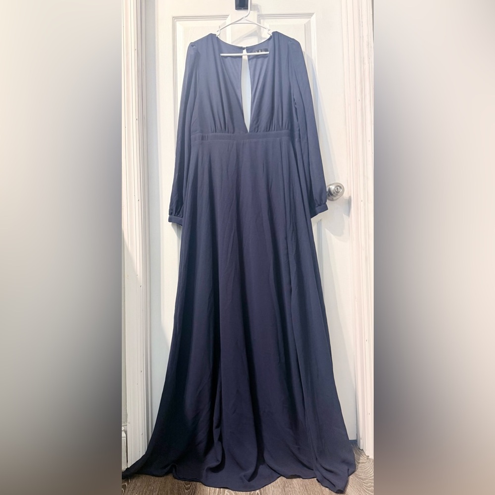 Lulu's Deep Navy Long-Sleeve V-Neck Maxi Dress